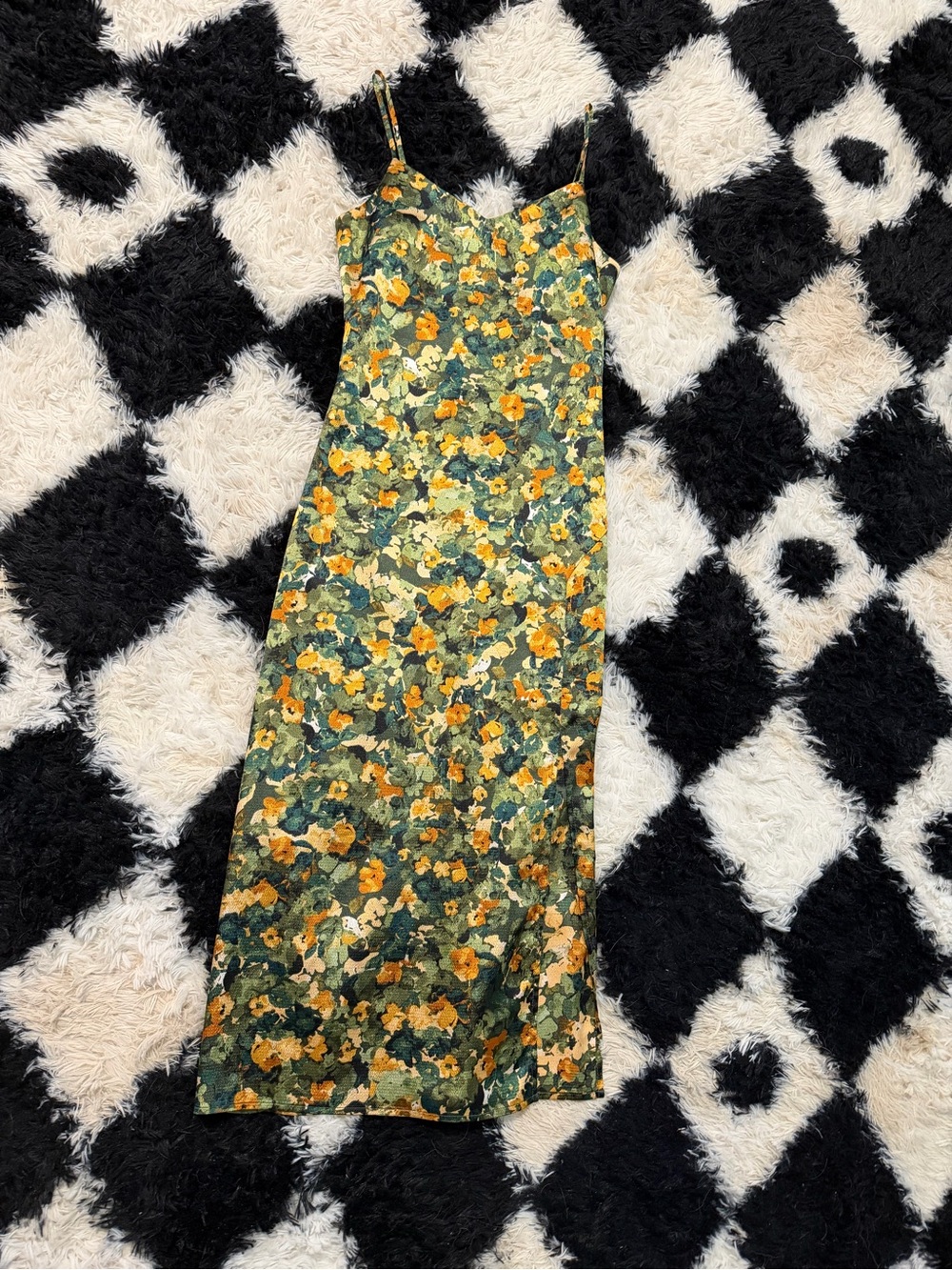 Floral Slip Midi Dress in Green and Yellow